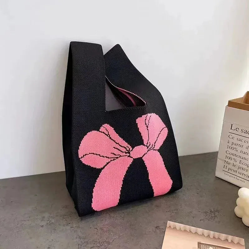 KissICON BOW-BP Women's Bow Handbags Knitted Wrist Bags Tote
