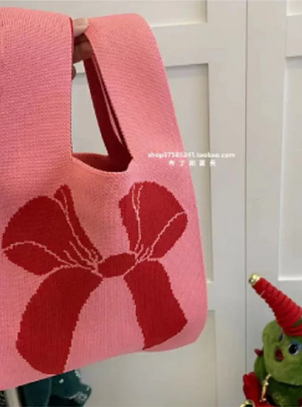KissICON BOW-PR Women's Bow Handbags Knitted Wrist Bags Tote
