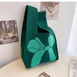 KissICON BOW-VV Women's Bow Handbags Knitted Wrist Bags Tote
