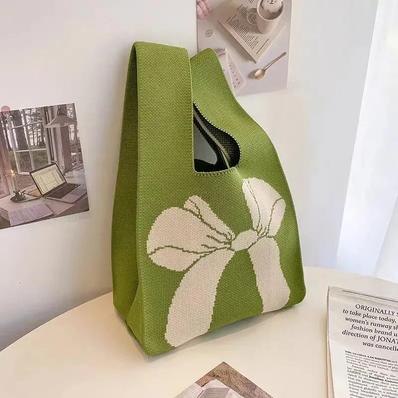 KissICON BOW-VW Women's Bow Handbags Knitted Wrist Bags Tote
