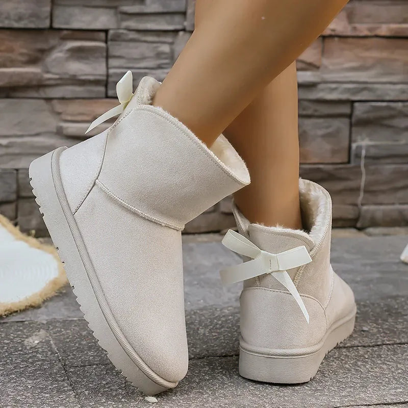 KissICON Bowtie Decor Comfort Non Slip Snow Boots Thick