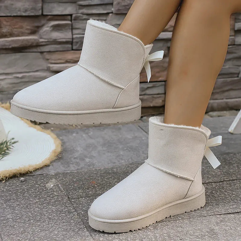KissICON Bowtie Decor Comfort Non Slip Snow Boots Thick