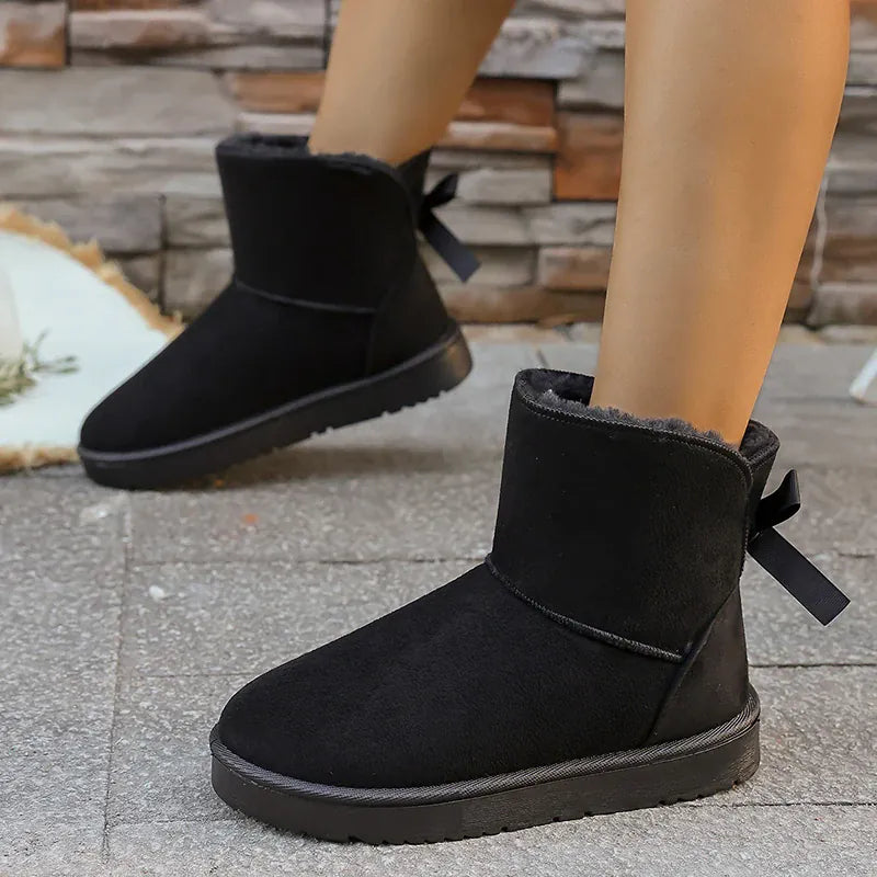 KissICON Bowtie Decor Comfort Non Slip Snow Boots Thick