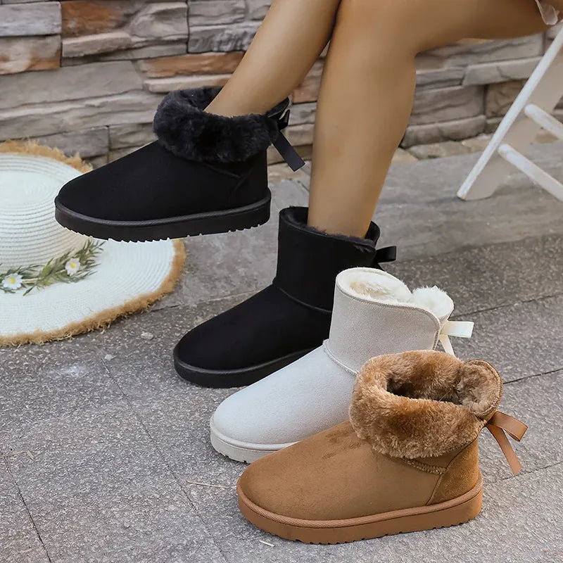KissICON Bowtie Decor Comfort Non Slip Snow Boots Thick