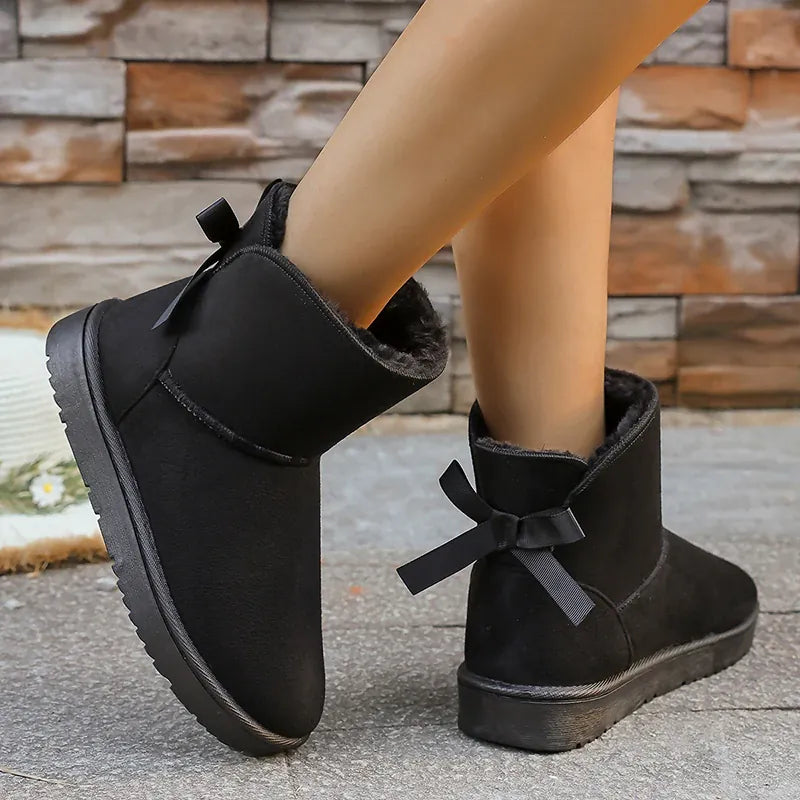 KissICON Bowtie Decor Comfort Non Slip Snow Boots Thick