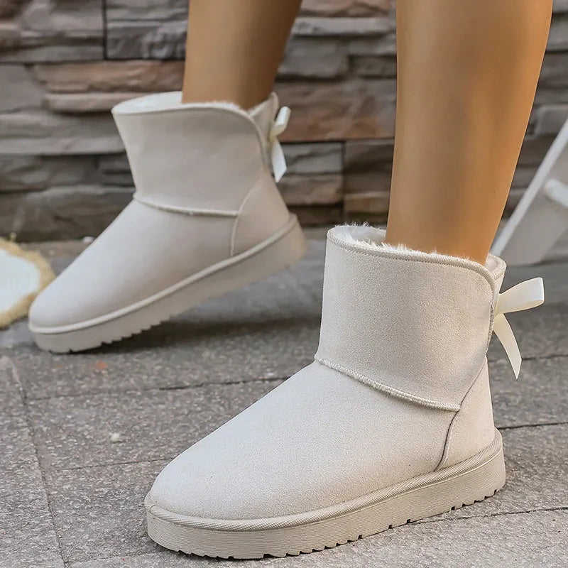 KissICON Bowtie Decor Comfort Non Slip Snow Boots Thick