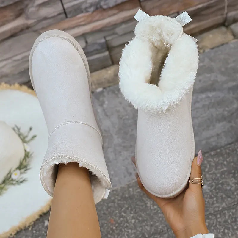 KissICON Bowtie Decor Comfort Non Slip Snow Boots Thick