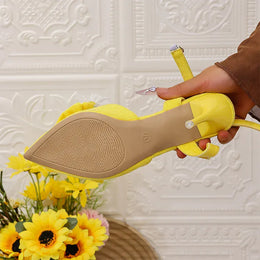 KissICON Bowtie Decor High Heel Sandals Women Fashion Yellow