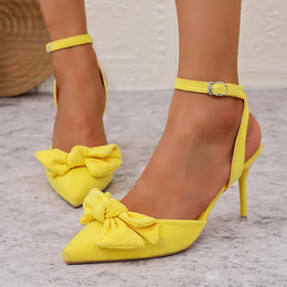 KissICON Bowtie Decor High Heel Sandals Women Fashion Yellow