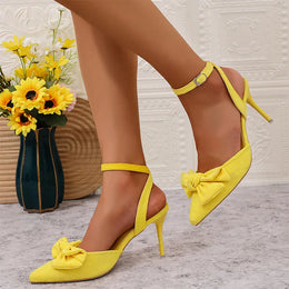 KissICON Bowtie Decor High Heel Sandals Women Fashion Yellow