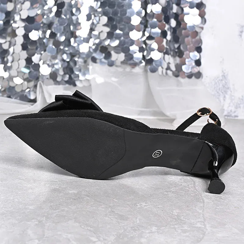 KissICON Bowtie Decor High Heels Sandals for Women Shiny