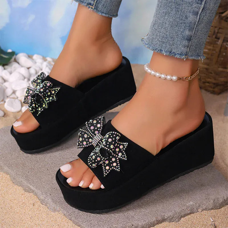 KissICON Bowtie Decor Wedges Sandals for Women Plus Size