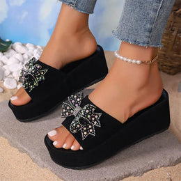 KissICON Bowtie Decor Wedges Sandals for Women Plus Size