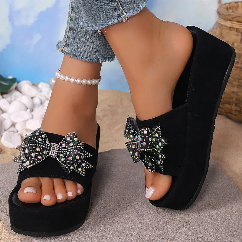 KissICON Bowtie Decor Wedges Sandals for Women Plus Size