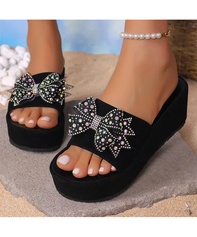 KissICON Bowtie Decor Wedges Sandals for Women Plus Size