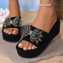 KissICON Bowtie Decor Wedges Sandals for Women Plus Size