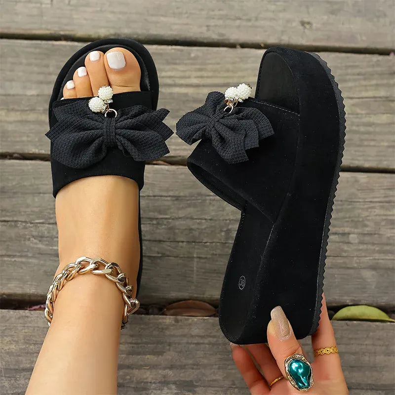KissICON Bowtie Decor Wedges Sandals for Women Summer Thick