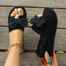 KissICON Bowtie Decor Wedges Sandals for Women Summer Thick