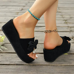 KissICON Bowtie Decor Wedges Sandals for Women Summer Thick