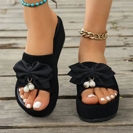 KissICON Bowtie Decor Wedges Sandals for Women Summer Thick