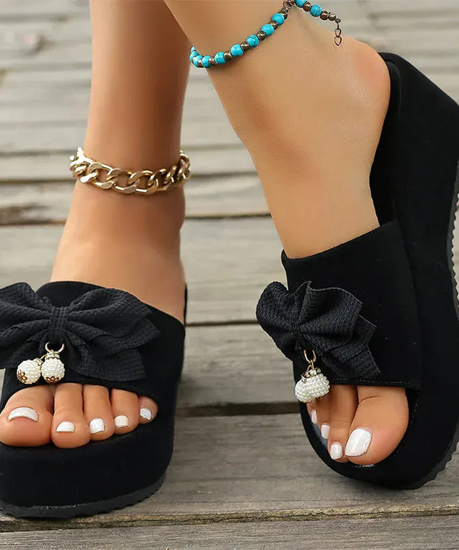 KissICON Bowtie Decor Wedges Sandals for Women Summer Thick