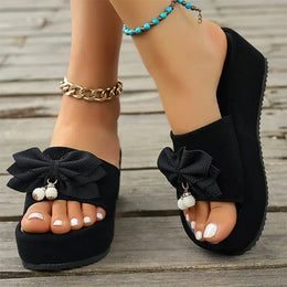 KissICON Bowtie Decor Wedges Sandals for Women Summer Thick