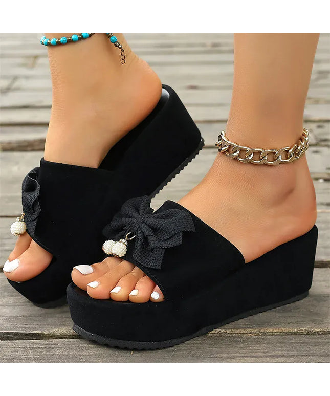 KissICON Bowtie Decor Wedges Sandals for Women Summer Thick