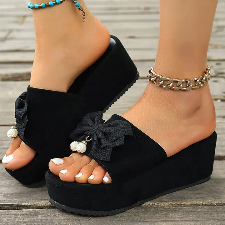 Bowtie Decor Wedges Sandals for Women Summer Thick