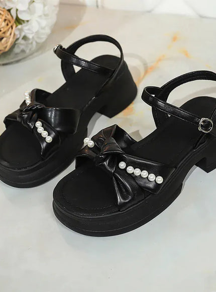 KissICON Bowtie Thick Sole Sandals for Women Pearl Chain