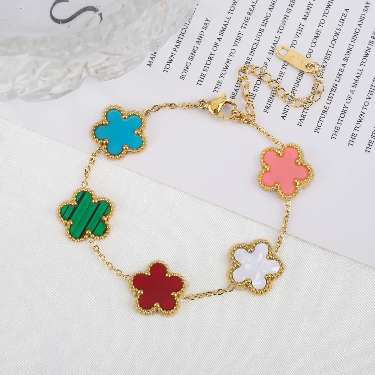 KissICON Bracelet 6 Classic Stainless Steel Hot Selling Golden Clover Adjustable Bracelet Luxury Five Leaf Flower Bracelet Jewelry For Women Gift