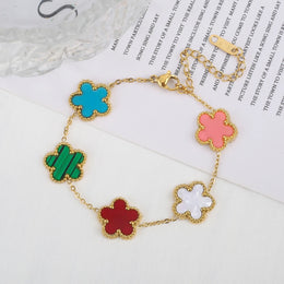 KissICON Bracelet 6 Classic Stainless Steel Hot Selling Golden Clover Adjustable Bracelet Luxury Five Leaf Flower Bracelet Jewelry For Women Gift