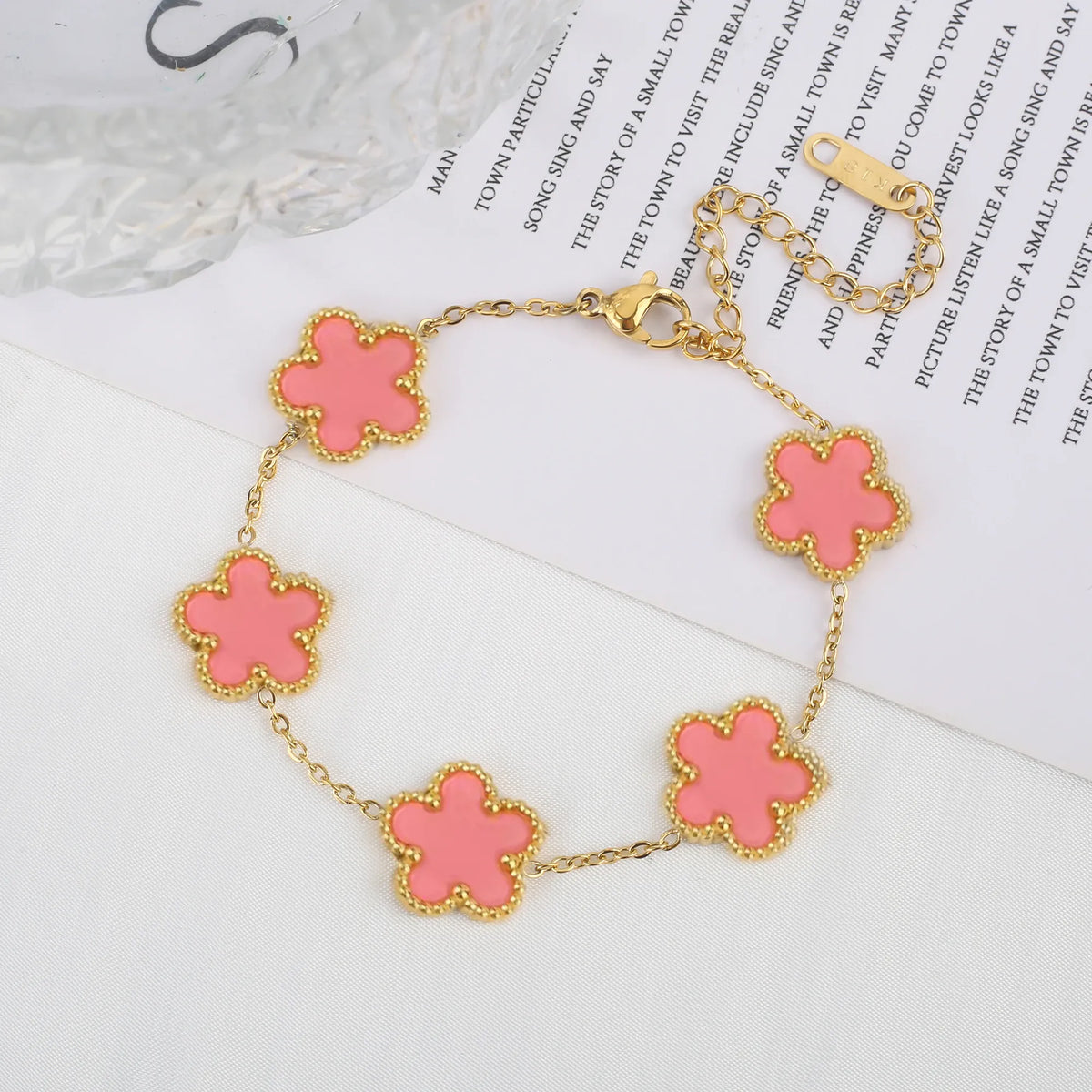 KissICON Bracelet 8 Classic Stainless Steel Hot Selling Golden Clover Adjustable Bracelet Luxury Five Leaf Flower Bracelet Jewelry For Women Gift