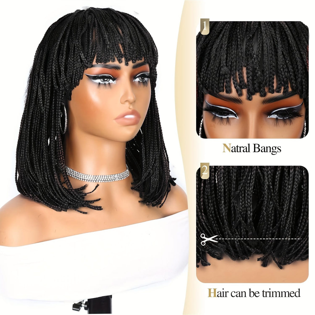 KissICON Braid Wig Short Box – Braids Bangs Synthetic