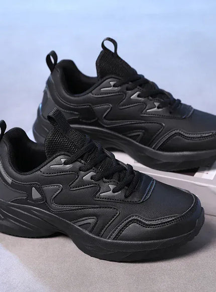 Dropshipman Brand Sport Shoes Woman PU Leather Waterproof Casual Shoes Sneakers Outdoor Sports Shoe Women Students Shoes Black Size41