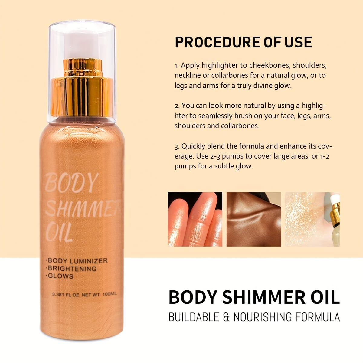 KissICON Brass Golden 💋 Cocoa Butter & Coconut Shimmer Oil -