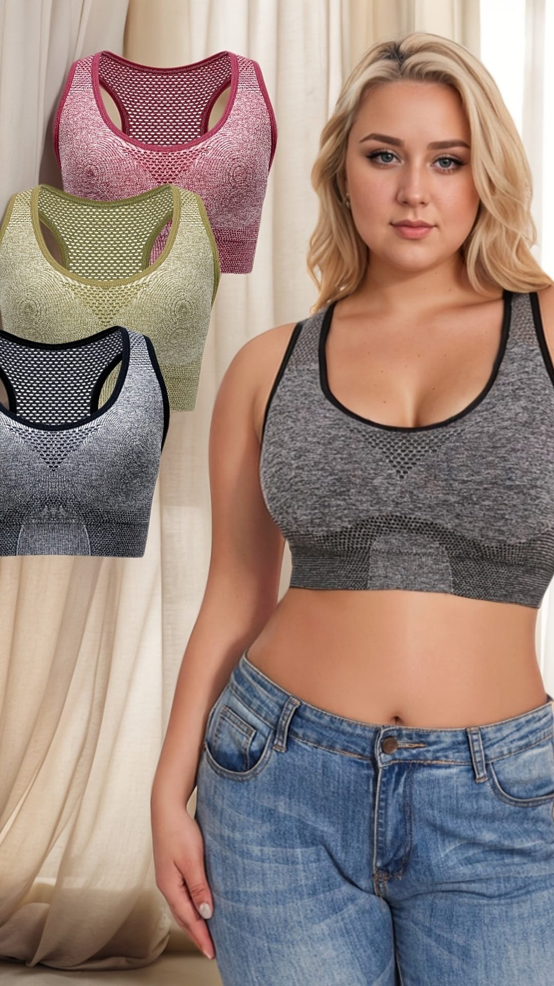 jkthpu-45 Breathable NoTrace Large Size Sports Yoga Bra 3pc