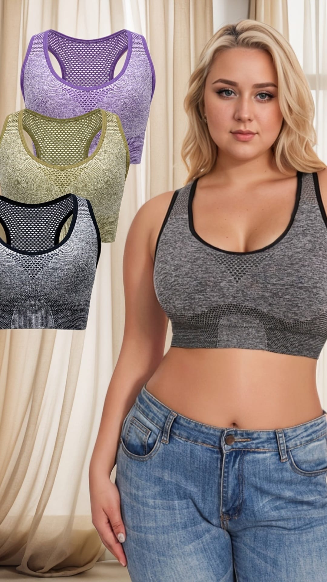 jkthpu-45 Breathable NoTrace Large Size Sports Yoga Bra 3pc