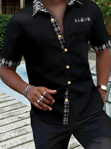 KissICON Breathable Plaid Trim Summer Casual ShortSleeve Shirt
