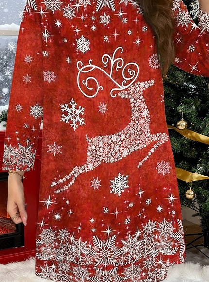 KissICON Brick Red / UK 16 Elegant Curve Snowflake Reindeer Christmas Maxi Dress