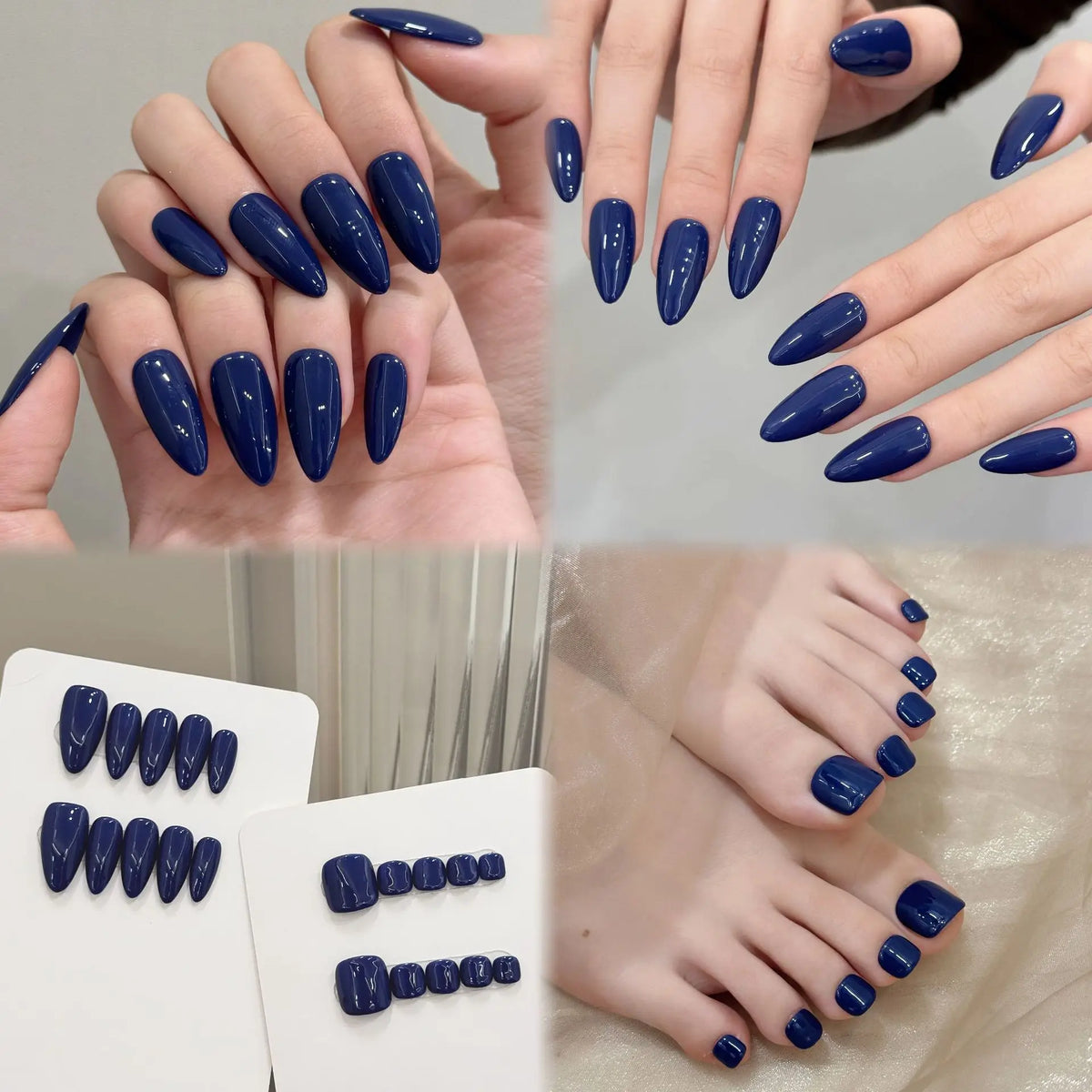 KissICON Bright Blue Almond French Press On Nails -