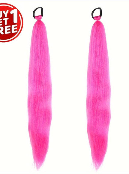 KissICON Bright Pink 2 / 26inch Kissicon Synthetic Straight Ponytail Elastic Tie