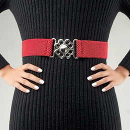 jkthpu-45 Bright Red / L Floral Alloy Buckle Belt Easy Elegance for Every Outfit