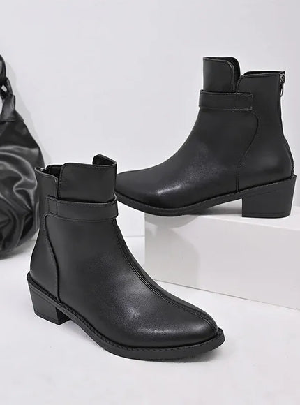 KissICON British Style Black Ankle Boots Plus Size Pu