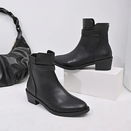 KissICON British Style Black Ankle Boots Plus Size Pu