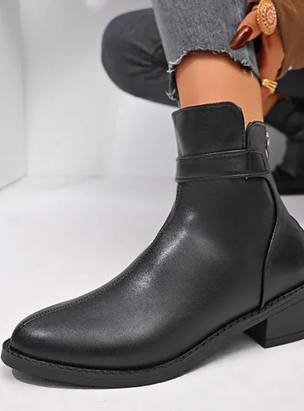 KissICON British Style Black Ankle Boots Plus Size Pu