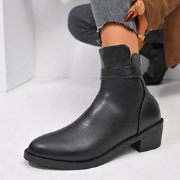 KissICON British Style Black Ankle Boots Plus Size Pu