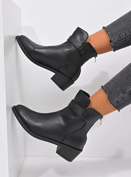 KissICON British Style Black Ankle Boots Plus Size Pu