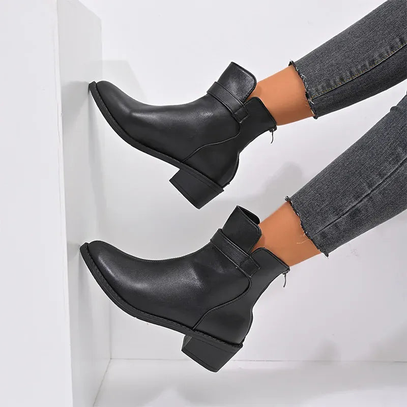 KissICON British Style Black Ankle Boots Plus Size Pu