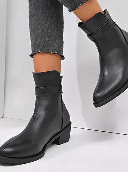 KissICON British Style Black Ankle Boots Plus Size Pu