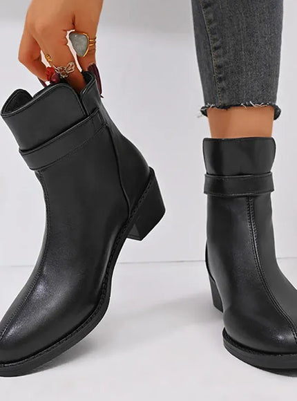 KissICON British Style Black Ankle Boots Plus Size Pu